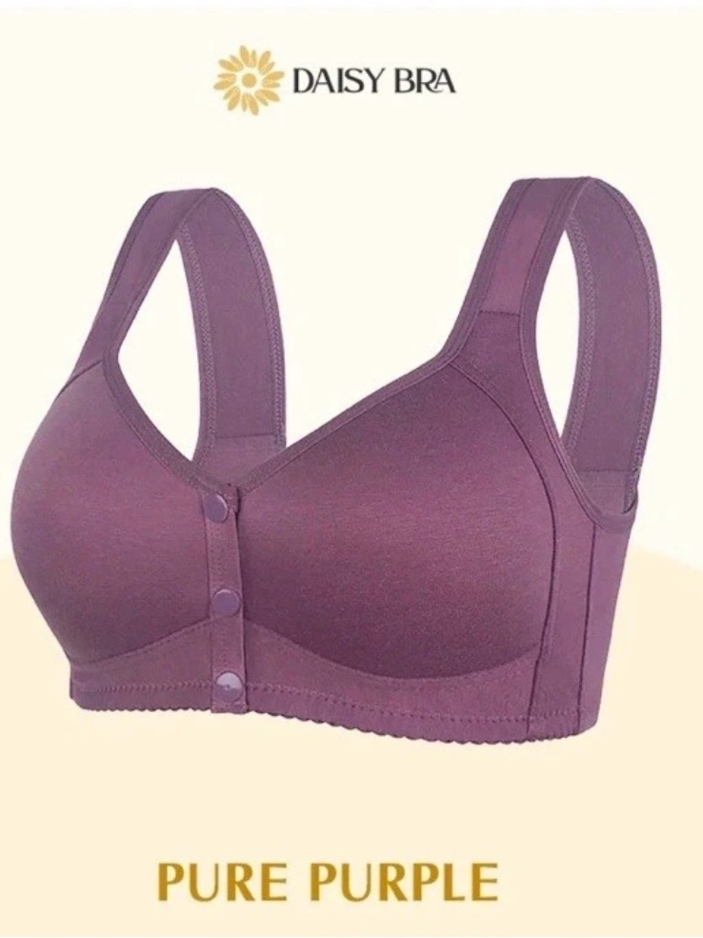 Daisy Bra Women’s Purple Comfort Front-Closure Wireless Bra Size 2X Full Support